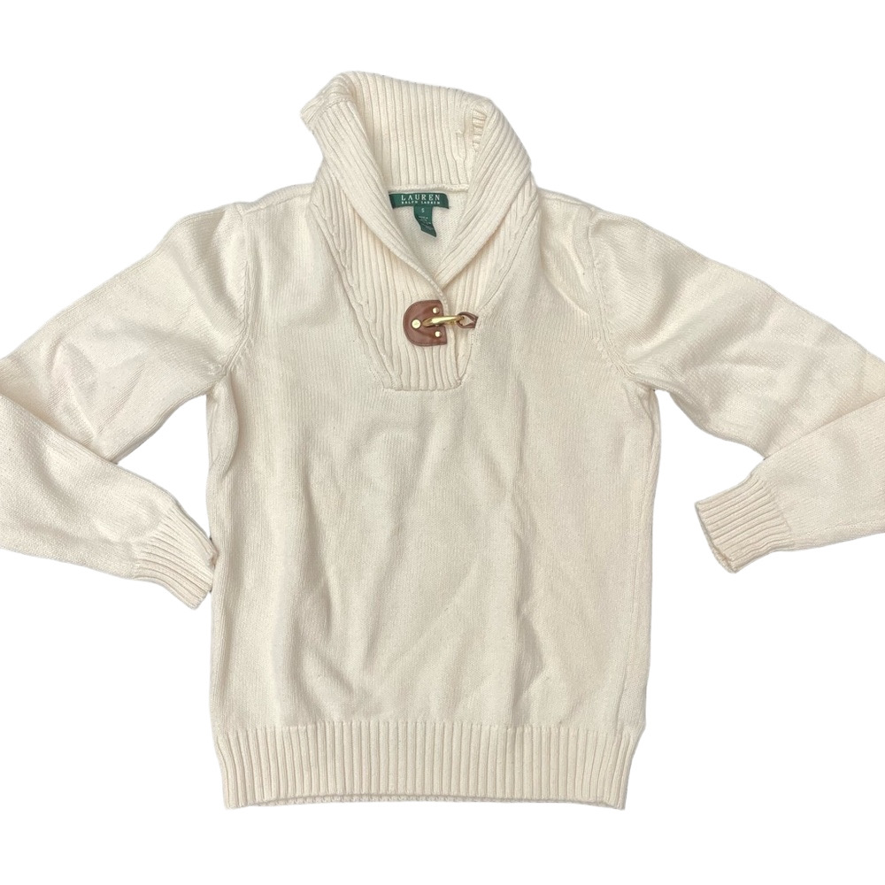 Ralph Lauren Ivory Pullover  with Toggle Detail Shawl Neck Sweater